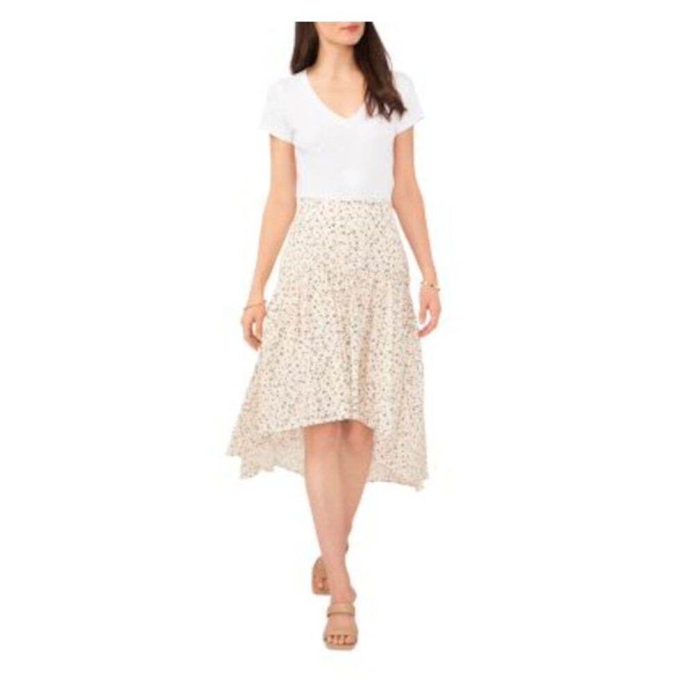 VINCE CAMUTO Womens Beige Zippered Lined Tiered Midi Hi-Lo Skirt 16 - Picture 3 of 3